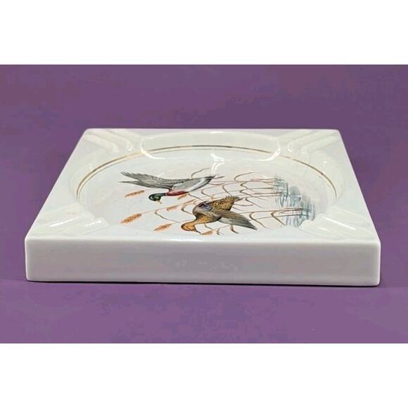 VTG 1950s 1960s MALLARD DUCKS IN FLIGHT Square Ashtray Hunting Decor Man Cave - Picture 5 of 12